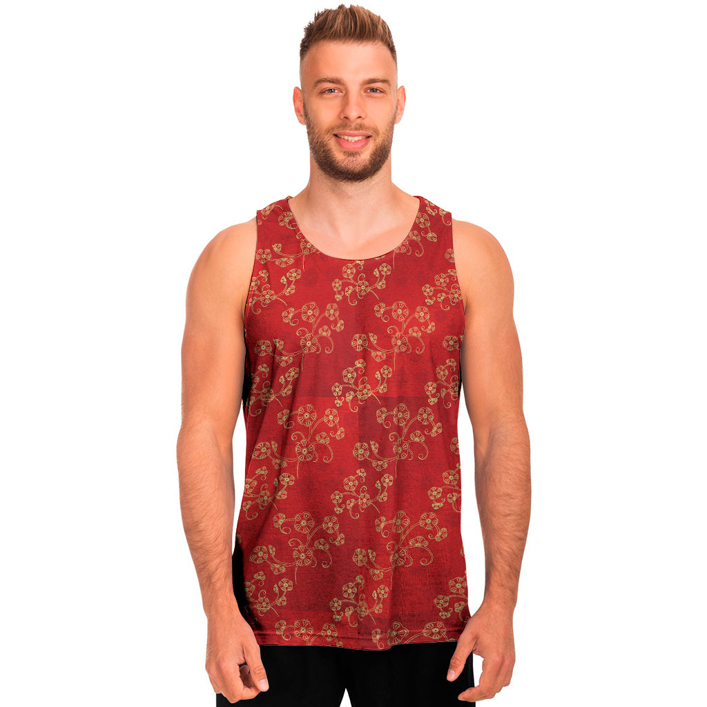 Chinese Cherry Blossom Pattern Print Men's Tank Top