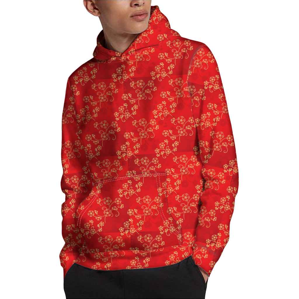 Chinese Cherry Blossom Pattern Print Pullover Hoodie