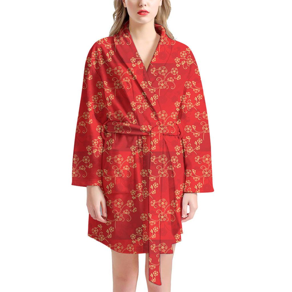 Chinese Cherry Blossom Pattern Print Women's Bathrobe