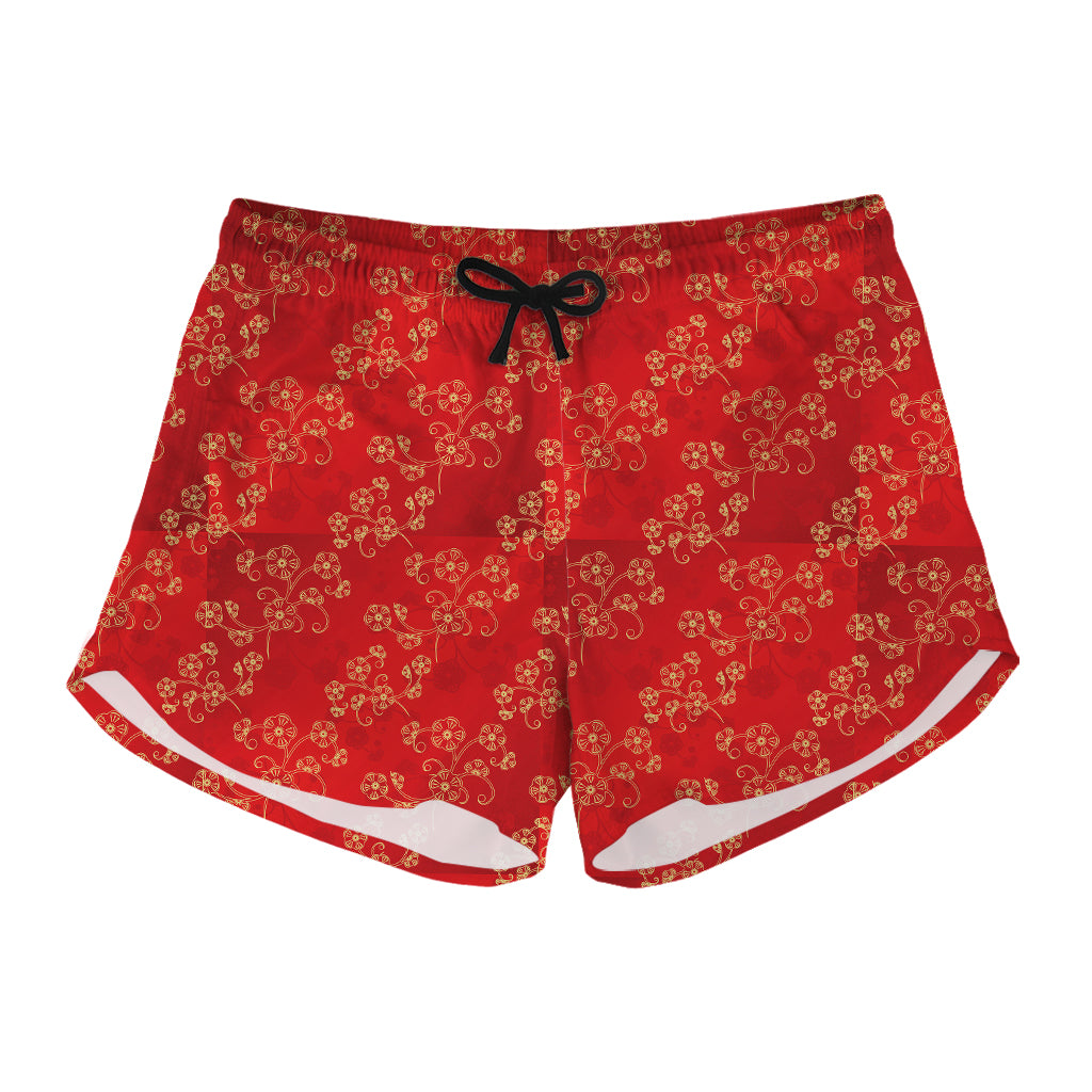 Chinese Cherry Blossom Pattern Print Women's Shorts