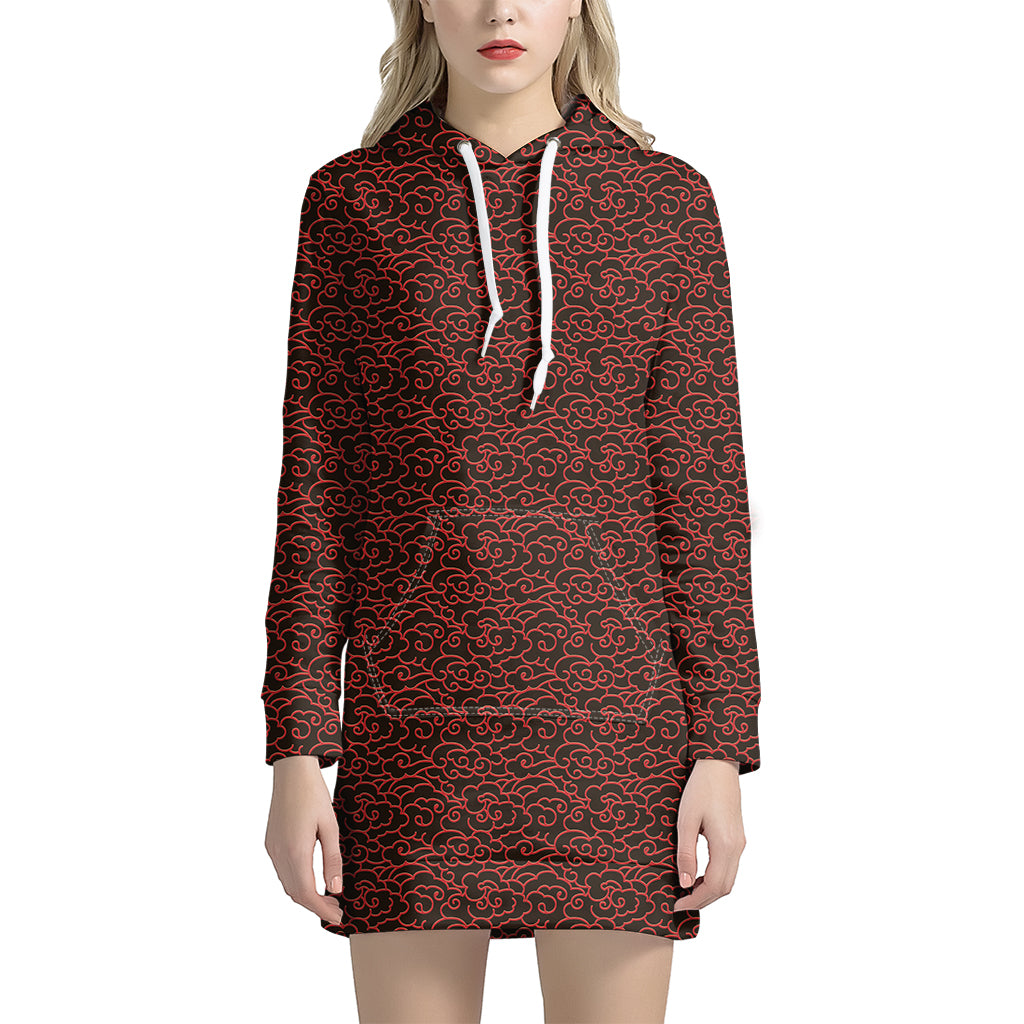 Chinese Cloud Pattern Print Women's Pullover Hoodie Dress