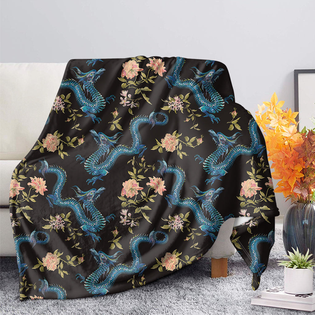 Chinese Dragon And Flower Pattern Print Blanket