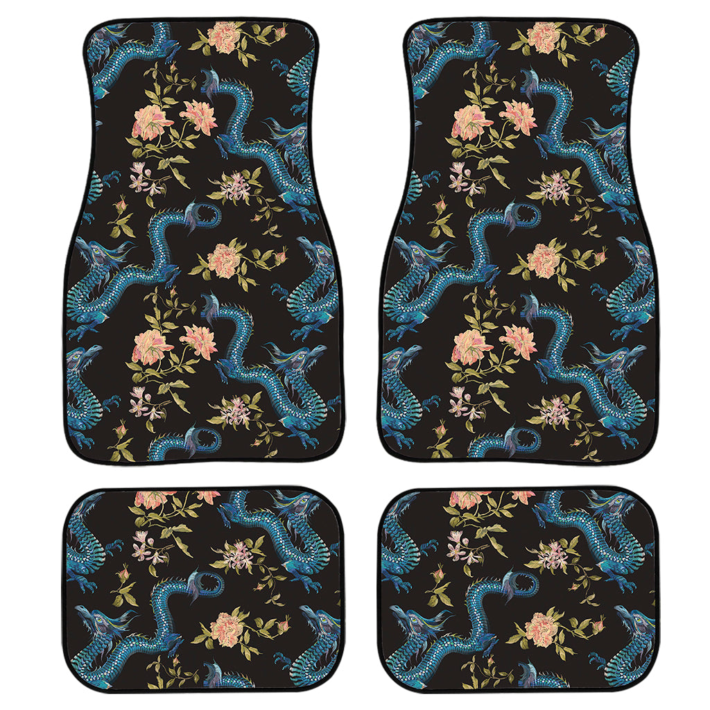 Chinese Dragon And Flower Pattern Print Front and Back Car Floor Mats