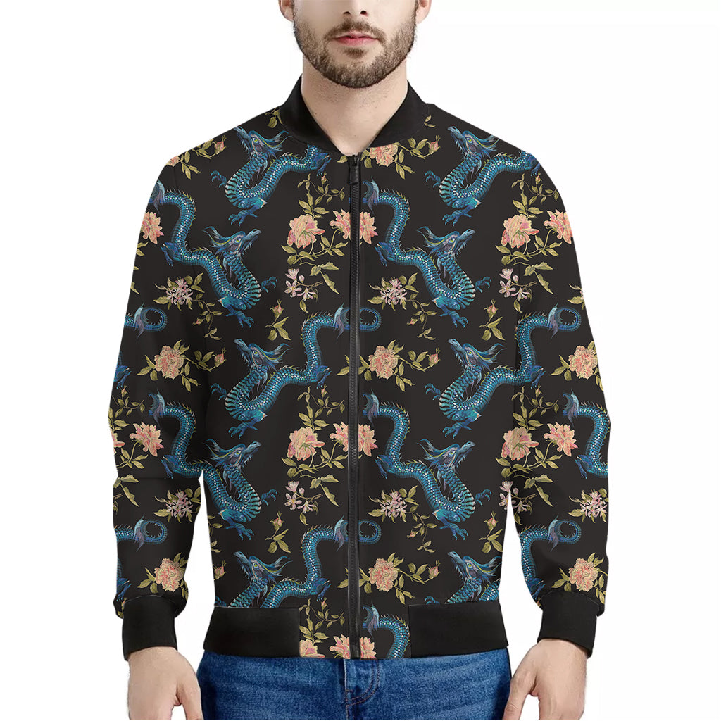 Chinese Dragon And Flower Pattern Print Men's Bomber Jacket