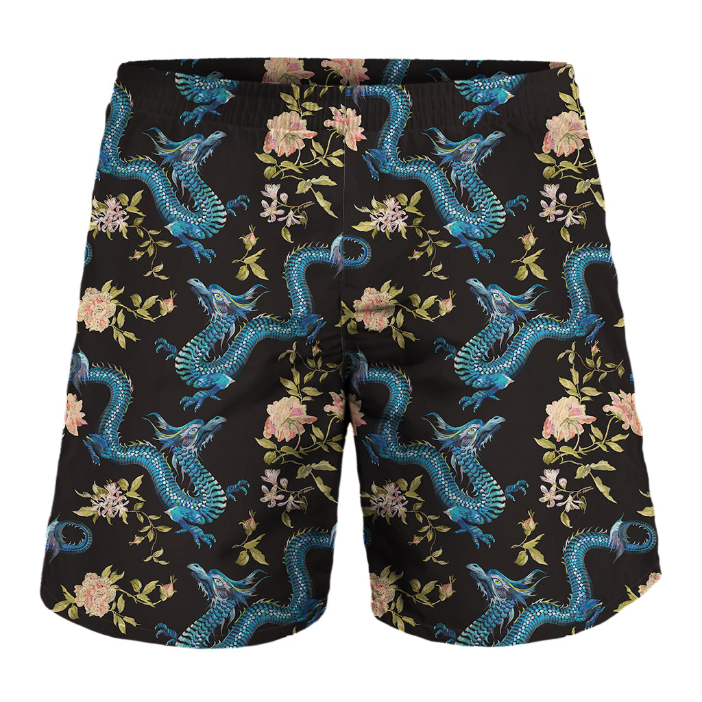 Chinese Dragon And Flower Pattern Print Men's Shorts