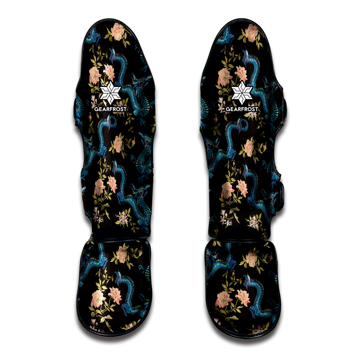 Chinese Dragon And Flower Pattern Print Muay Thai Shin Guards