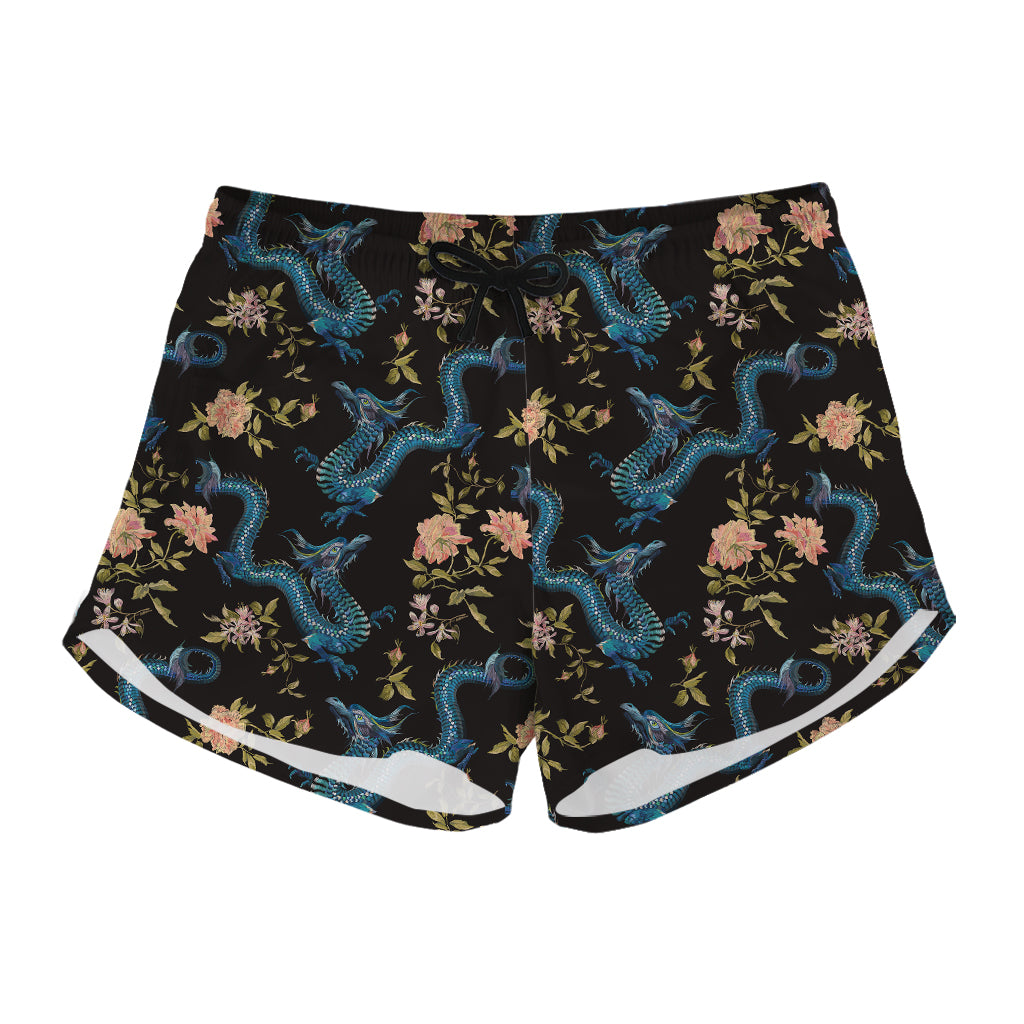 Chinese Dragon And Flower Pattern Print Women's Shorts