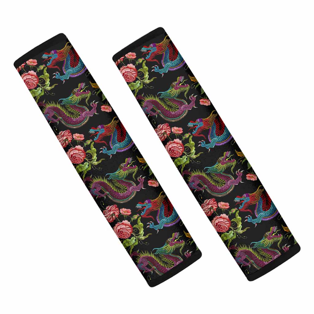 Chinese Dragon Flower Pattern Print Car Seat Belt Covers