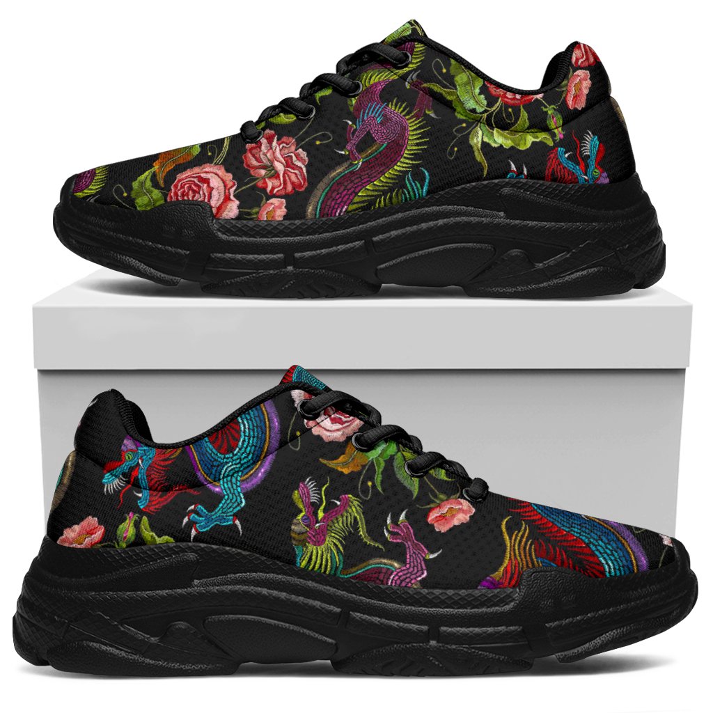 Chinese Dragon Flower Pattern Print Chunky Sneakers