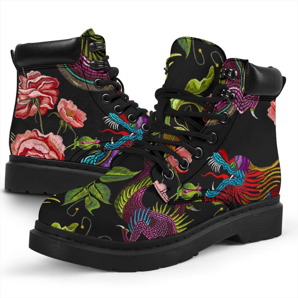 Chinese Dragon Flower Pattern Print Classic Boots