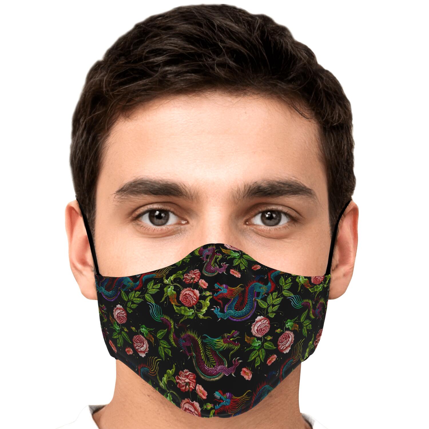 Chinese Dragon Flower Pattern Print Face Mask