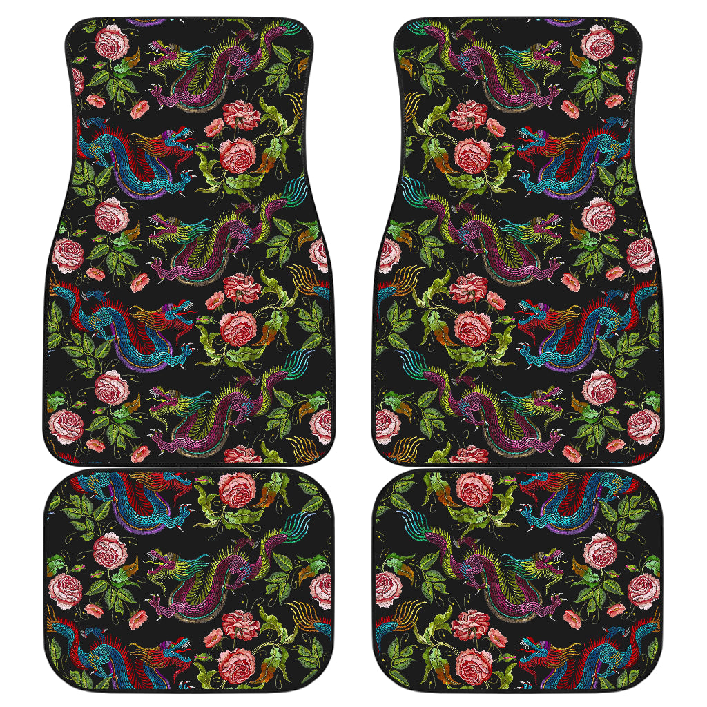 Chinese Dragon Flower Pattern Print Front and Back Car Floor Mats