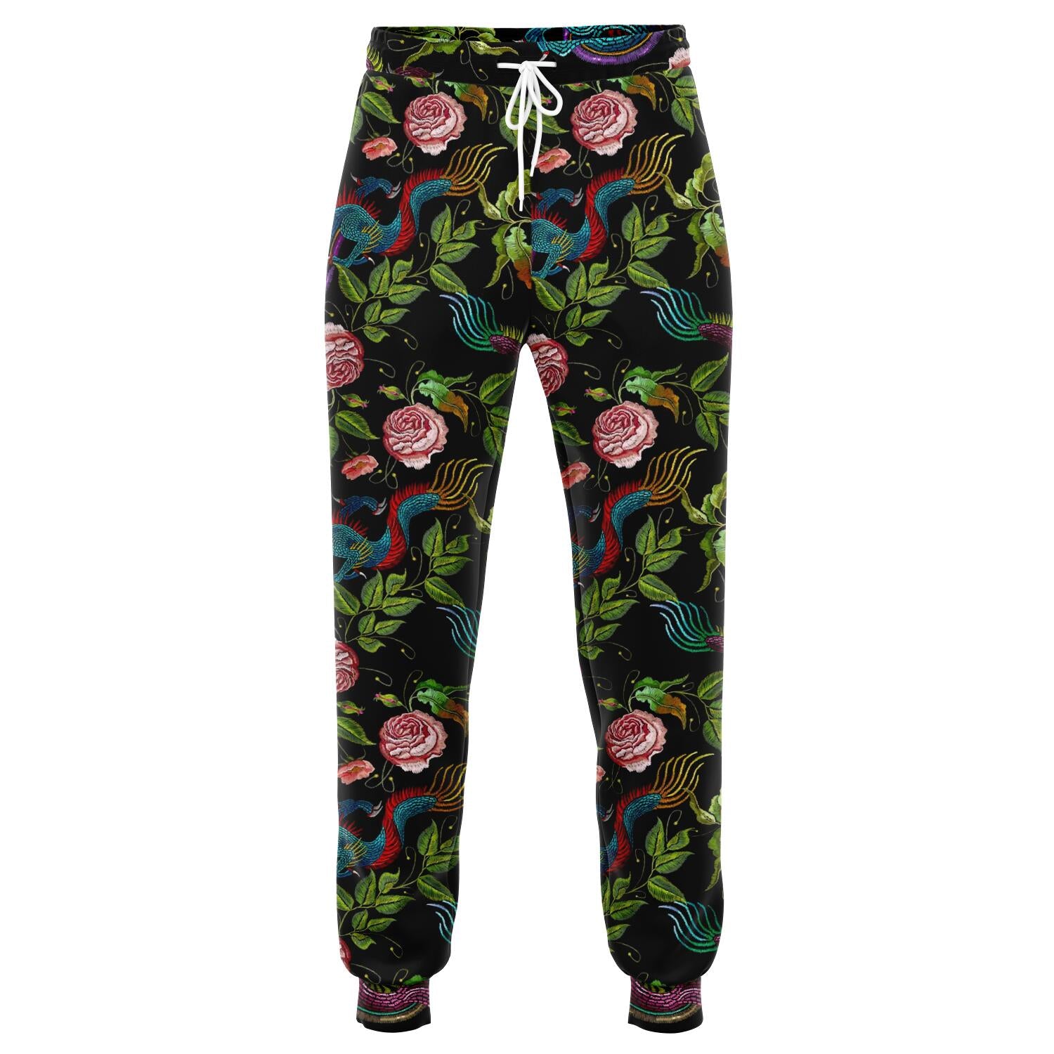 Chinese Dragon Flower Pattern Print Jogger Pants