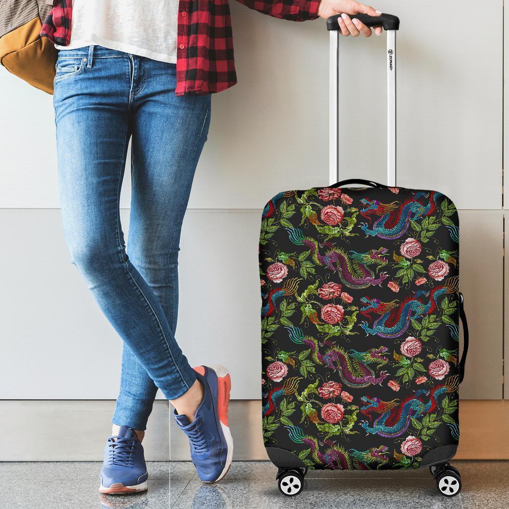 Chinese Dragon Flower Pattern Print Luggage Cover