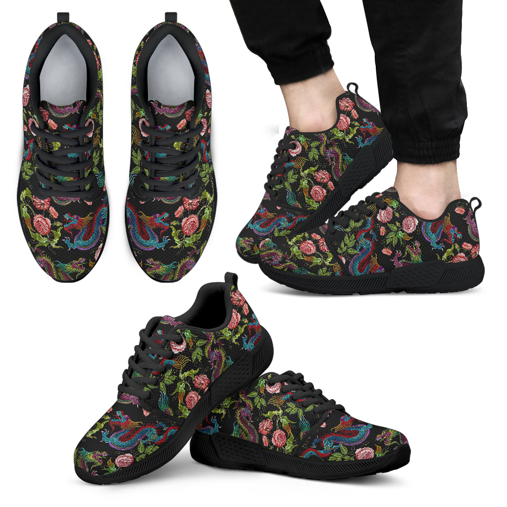 Chinese Dragon Flower Pattern Print Men's Athletic Shoes