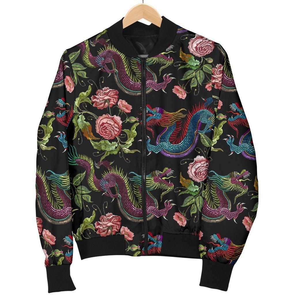 Chinese Dragon Flower Pattern Print Men's Bomber Jacket