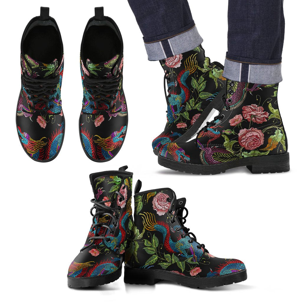 Chinese Dragon Flower Pattern Print Men's Boots