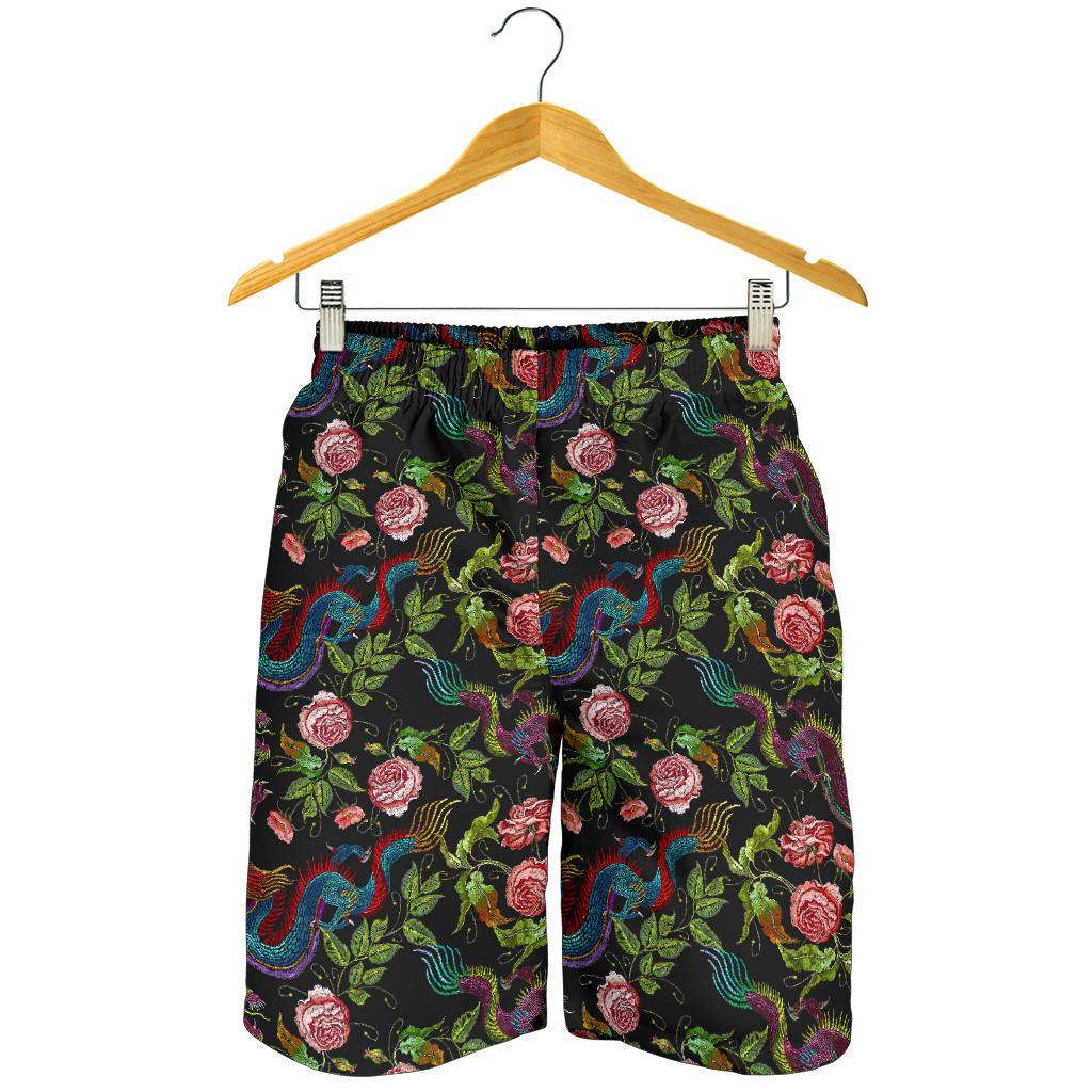 Chinese Dragon Flower Pattern Print Men's Shorts