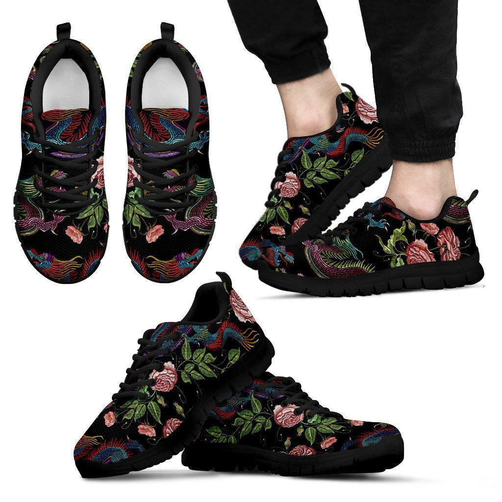 Chinese Dragon Flower Pattern Print Men's Sneakers