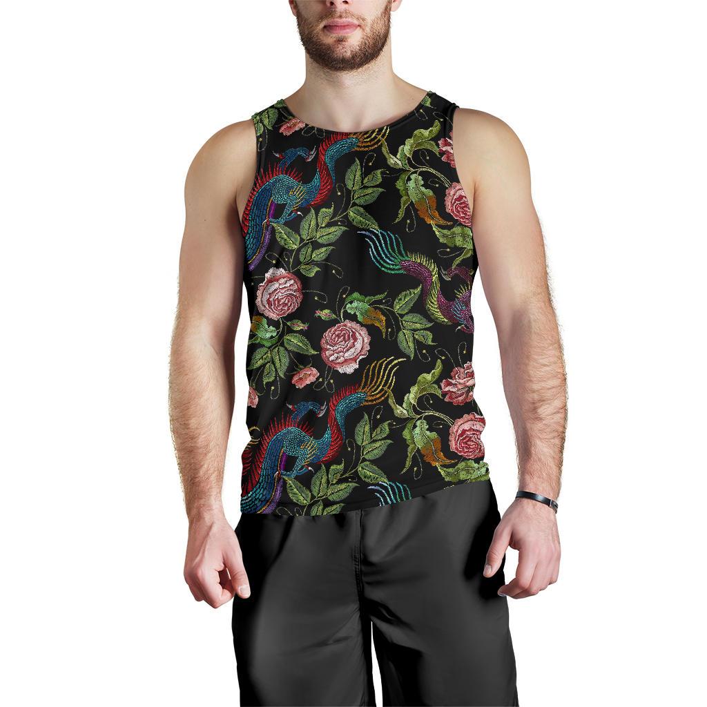 Chinese Dragon Flower Pattern Print Men's Tank Top