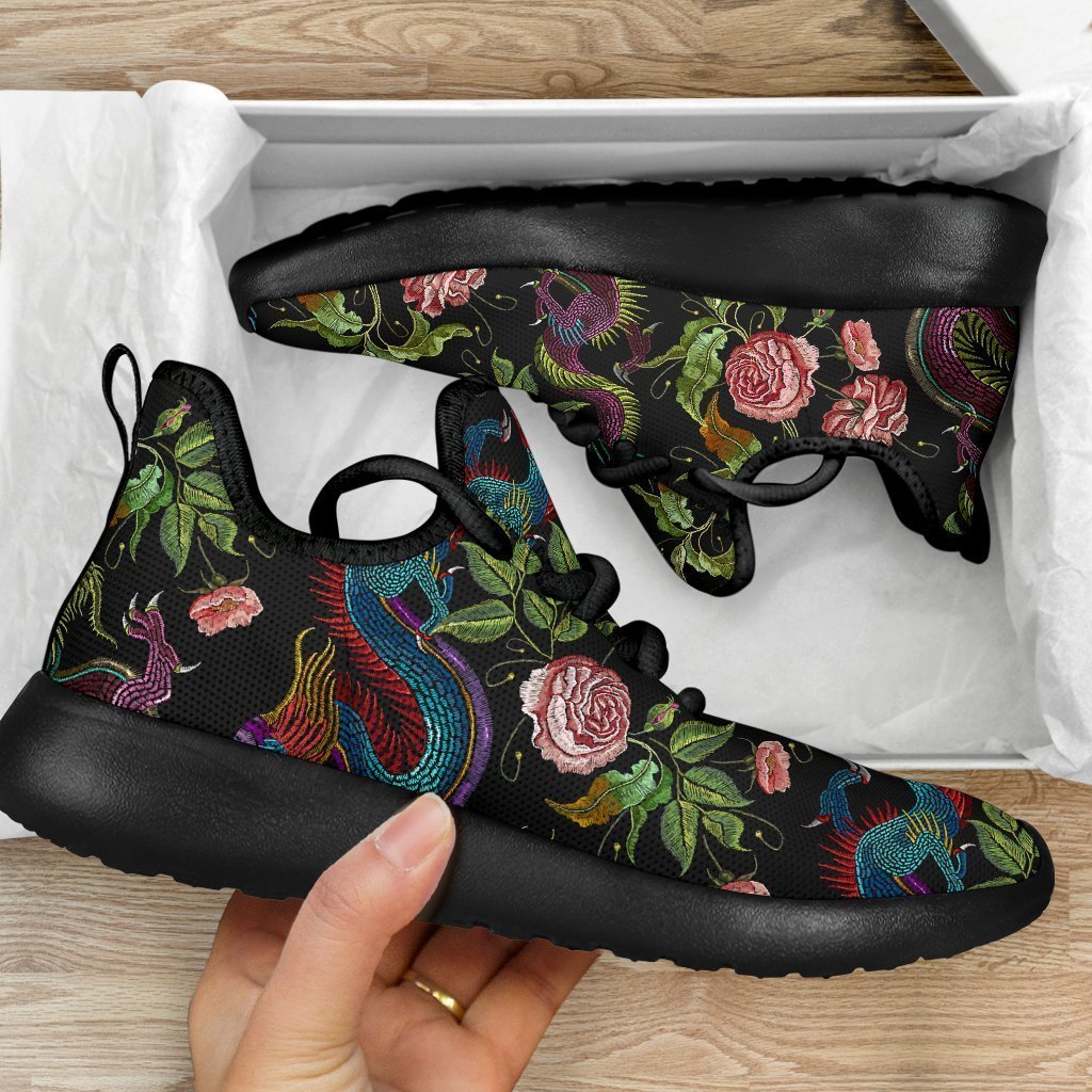 Chinese Dragon Flower Pattern Print Mesh Knit Shoes