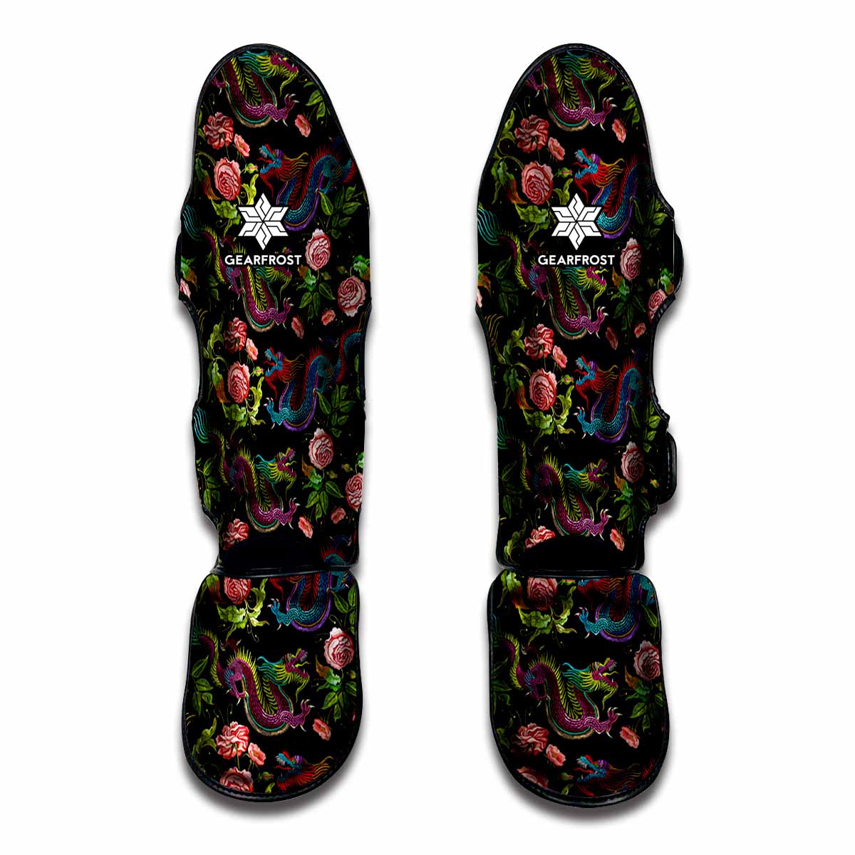 Chinese Dragon Flower Pattern Print Muay Thai Shin Guards