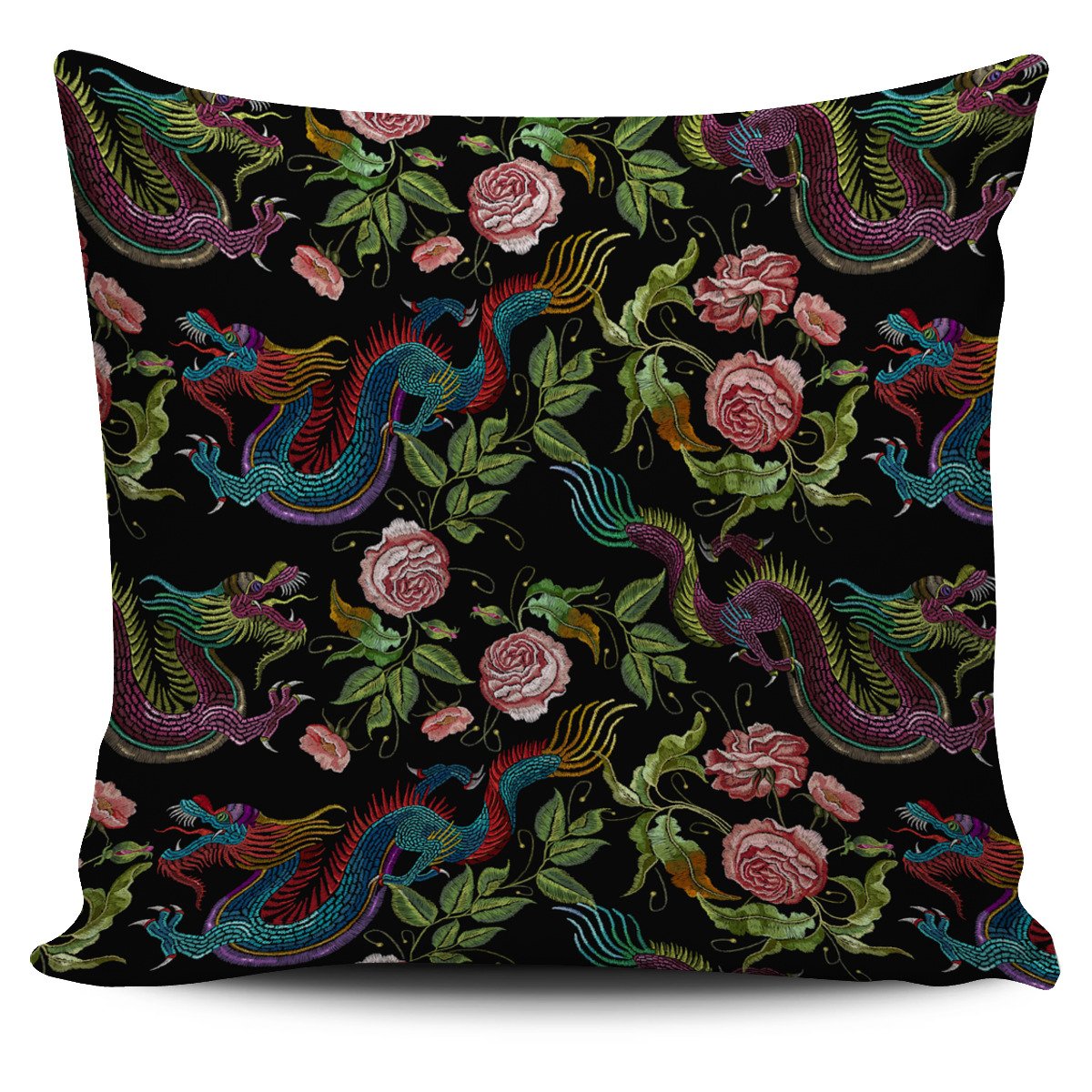 Chinese Dragon Flower Pattern Print Pillow Cover