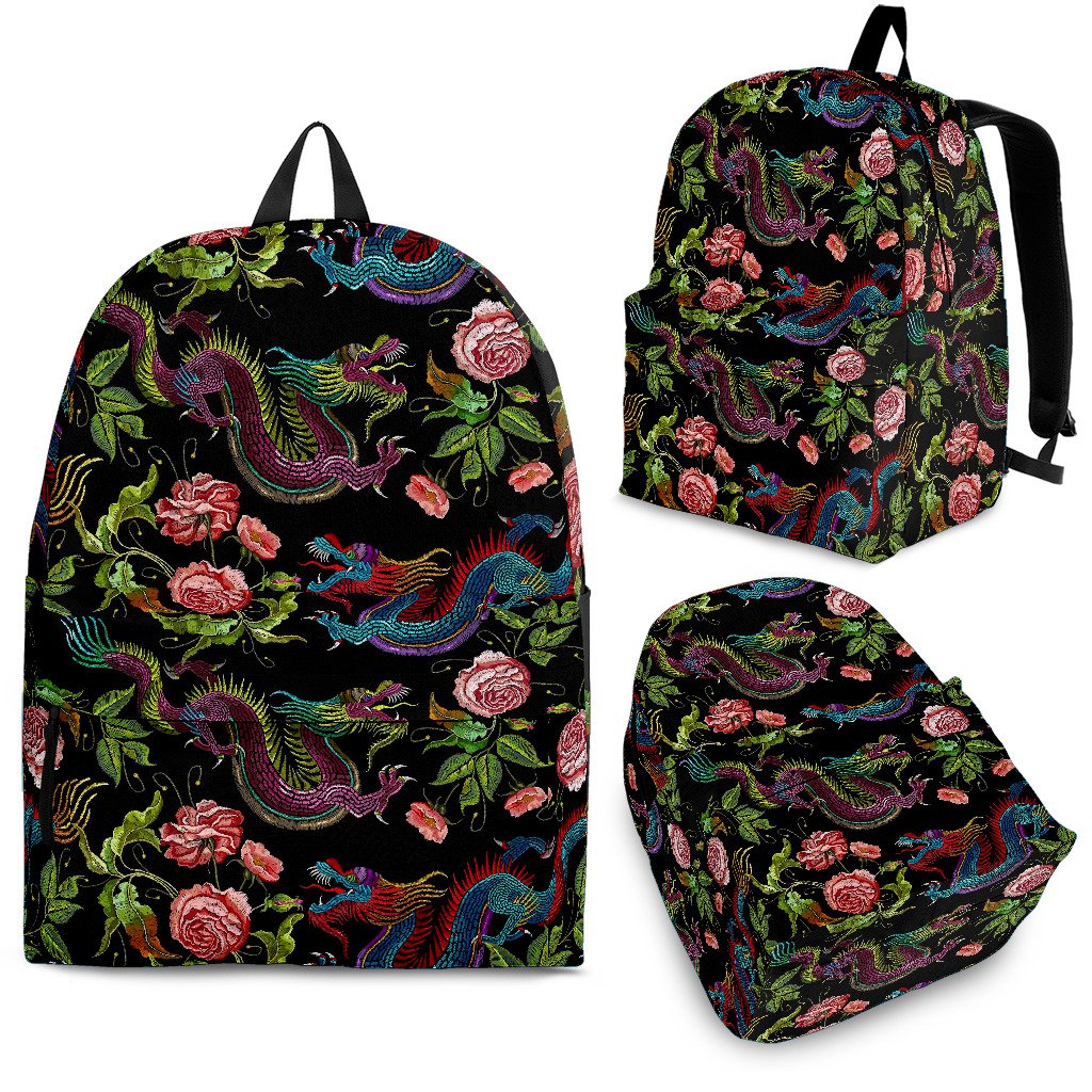 Chinese Dragon Flower Pattern Print School Backpack