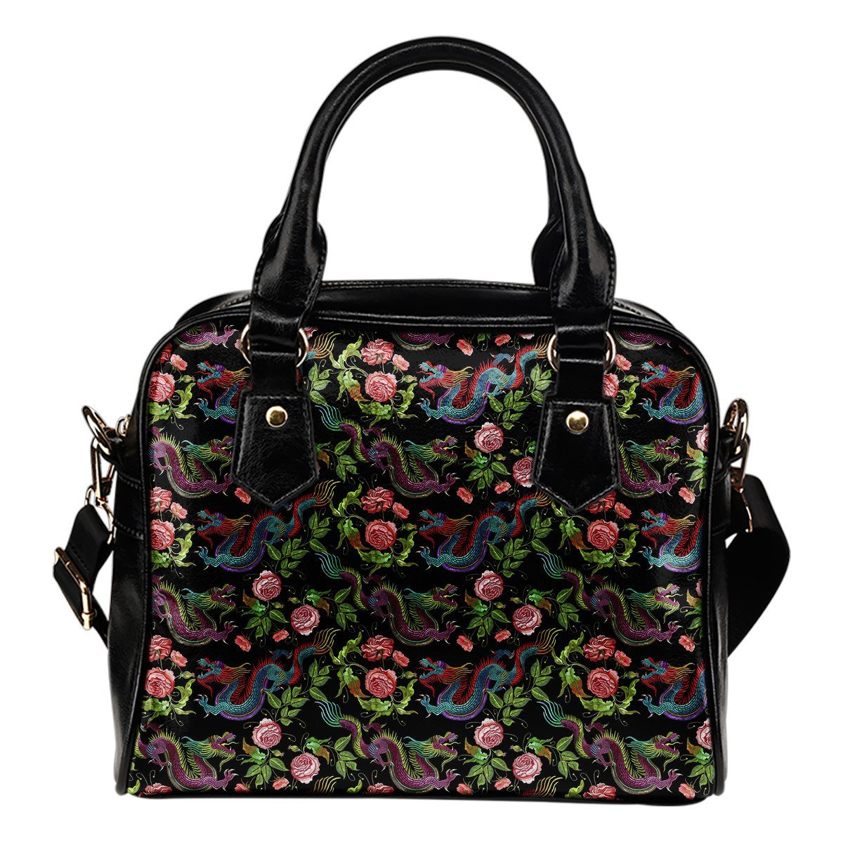 Chinese Dragon Flower Pattern Print Shoulder Handbag