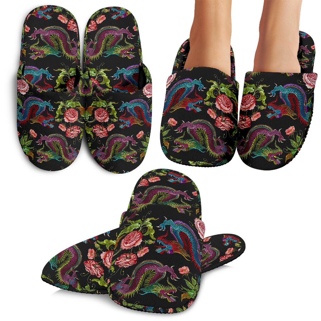 Chinese Dragon Flower Pattern Print Slippers