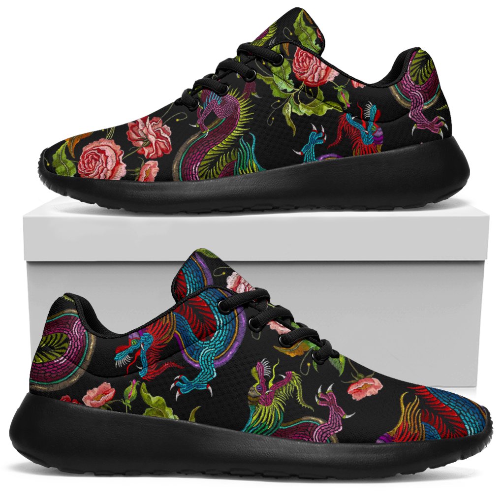 Chinese Dragon Flower Pattern Print Sport Sneakers