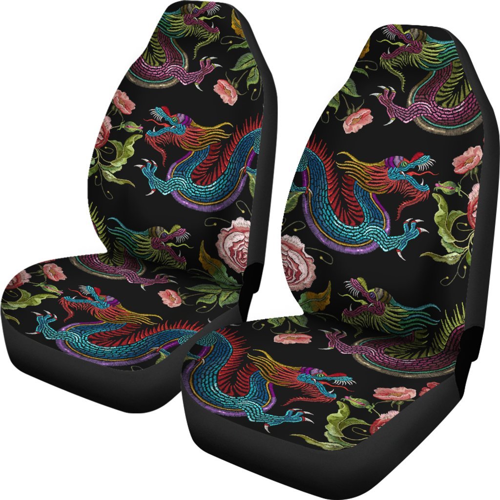 Chinese Dragon Flower Pattern Print Universal Fit Car Seat Covers