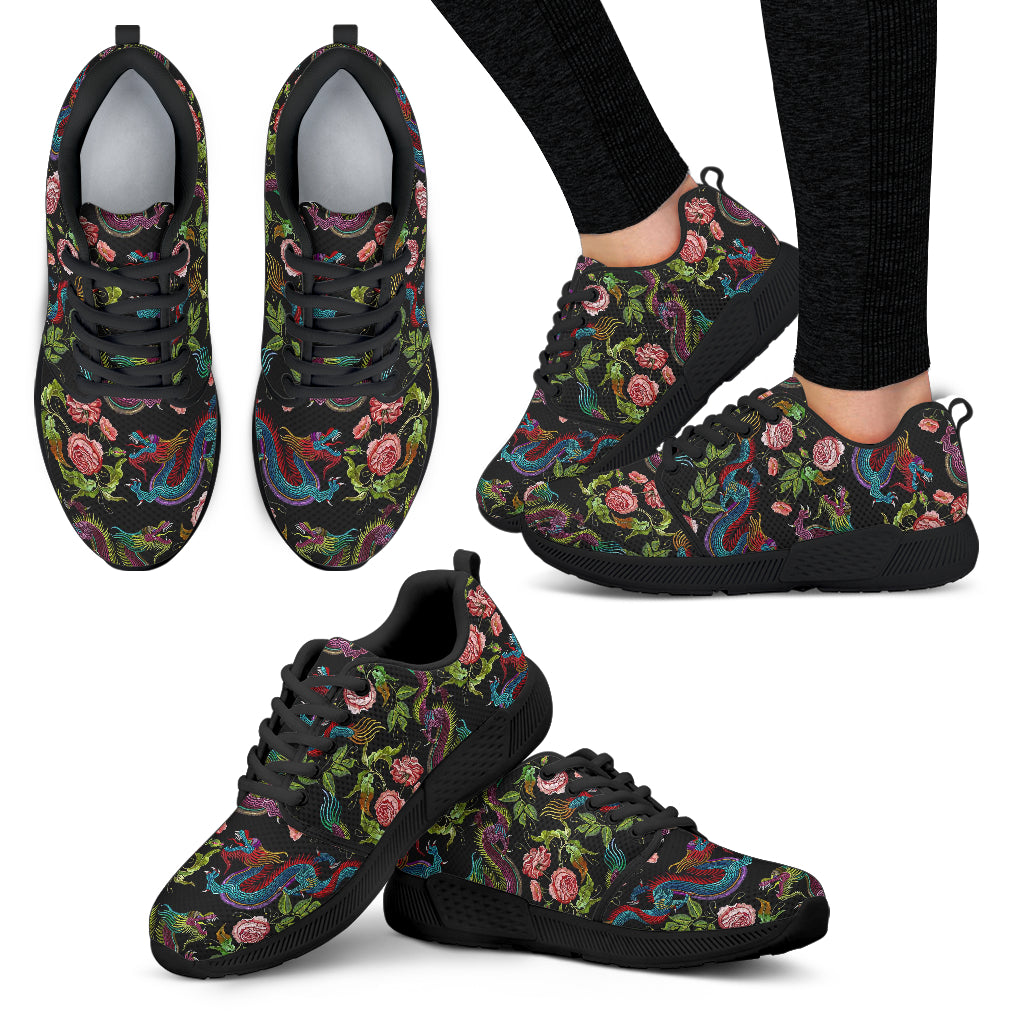 Chinese Dragon Flower Pattern Print Women's Athletic Shoes