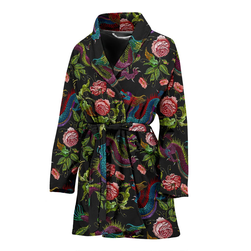 Chinese Dragon Flower Pattern Print Women's Bathrobe