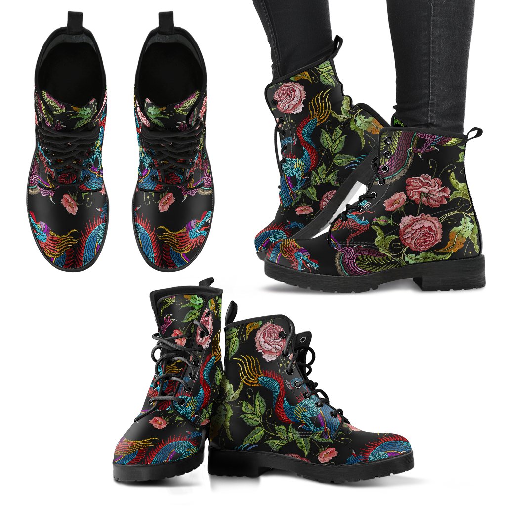 Chinese Dragon Flower Pattern Print Women's Boots