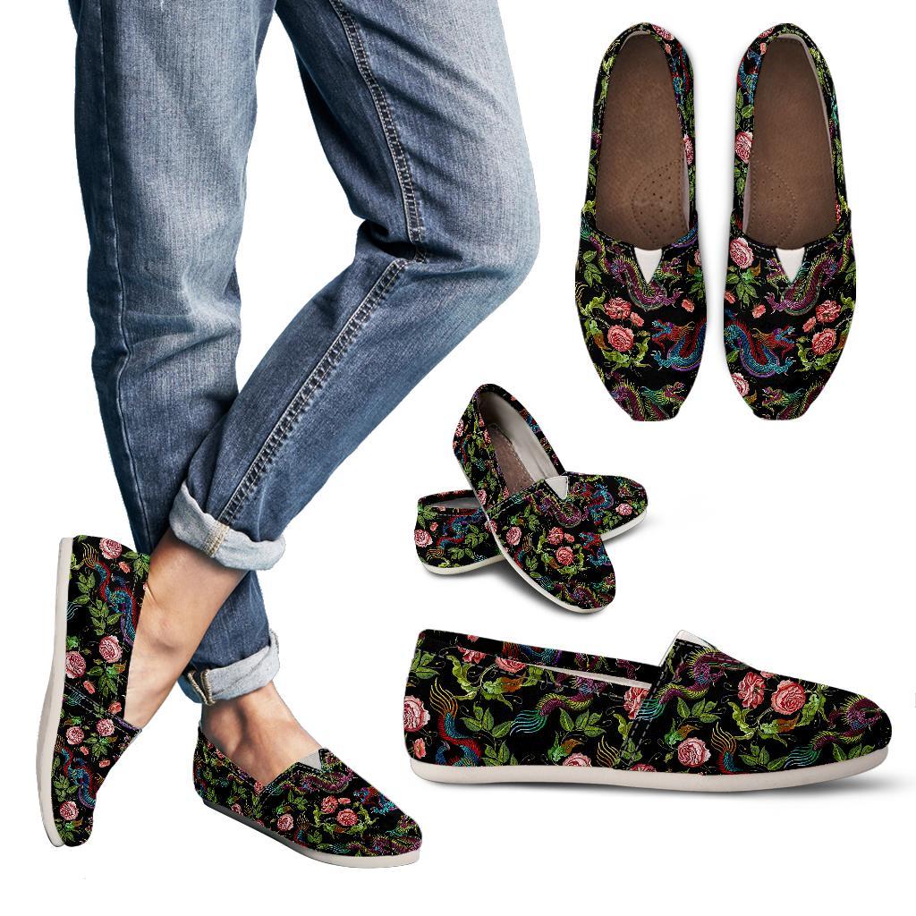 Chinese Dragon Flower Pattern Print Women's Casual Canvas Shoes