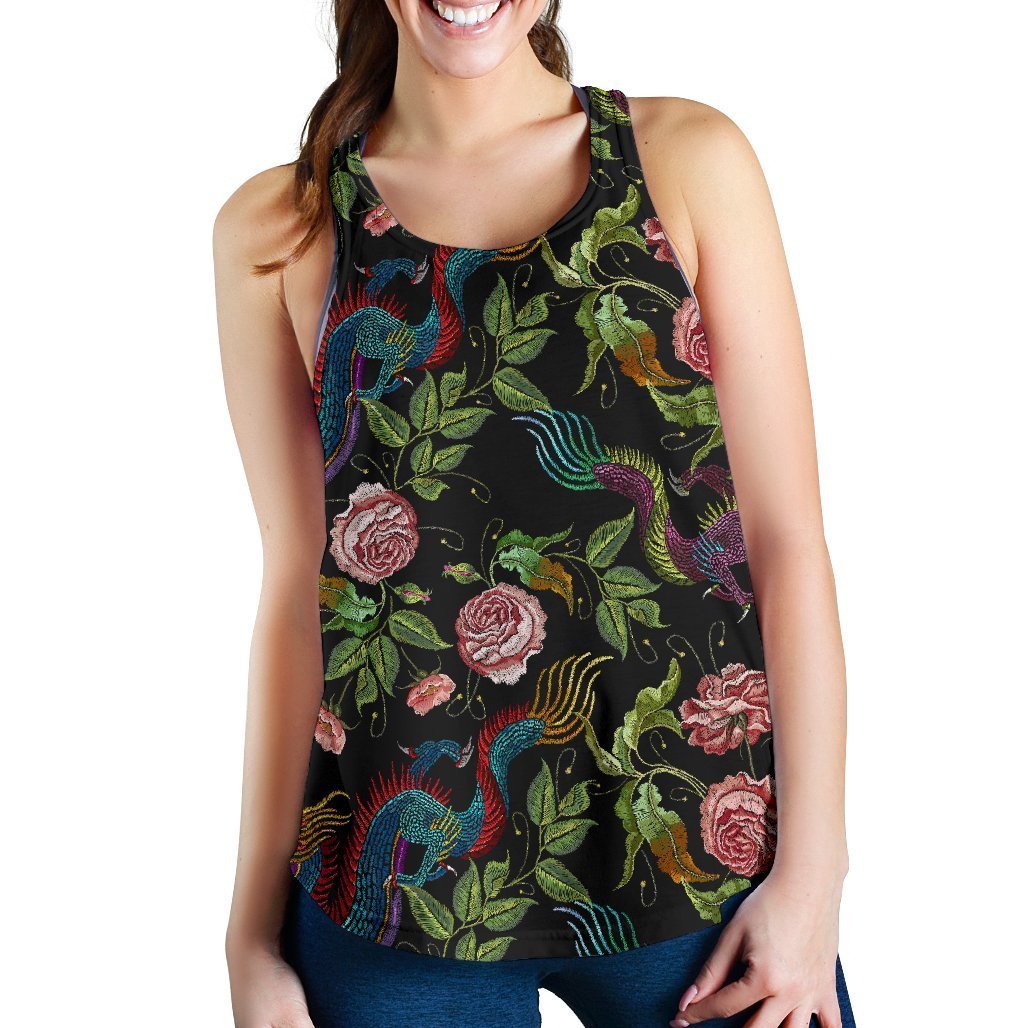 Chinese Dragon Flower Pattern Print Women's Racerback Tank Top