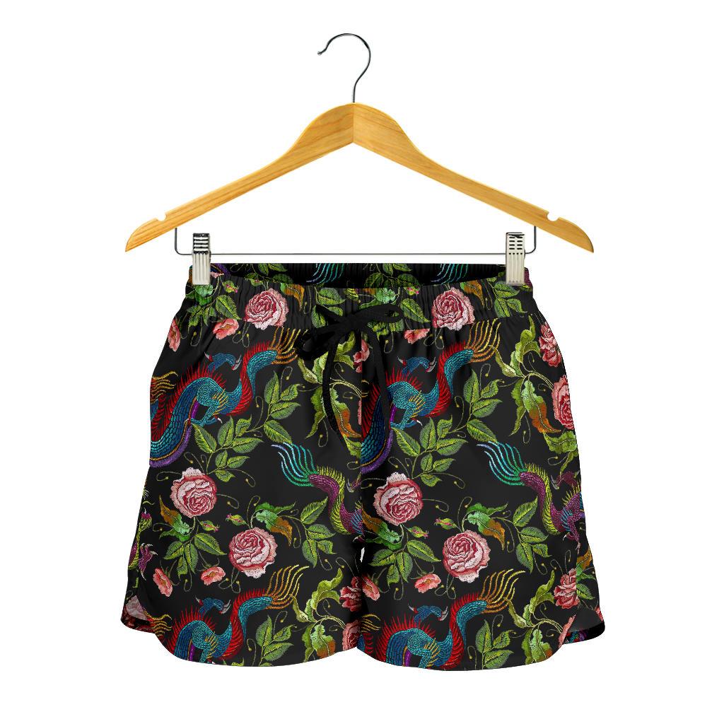 Chinese Dragon Flower Pattern Print Women's Shorts