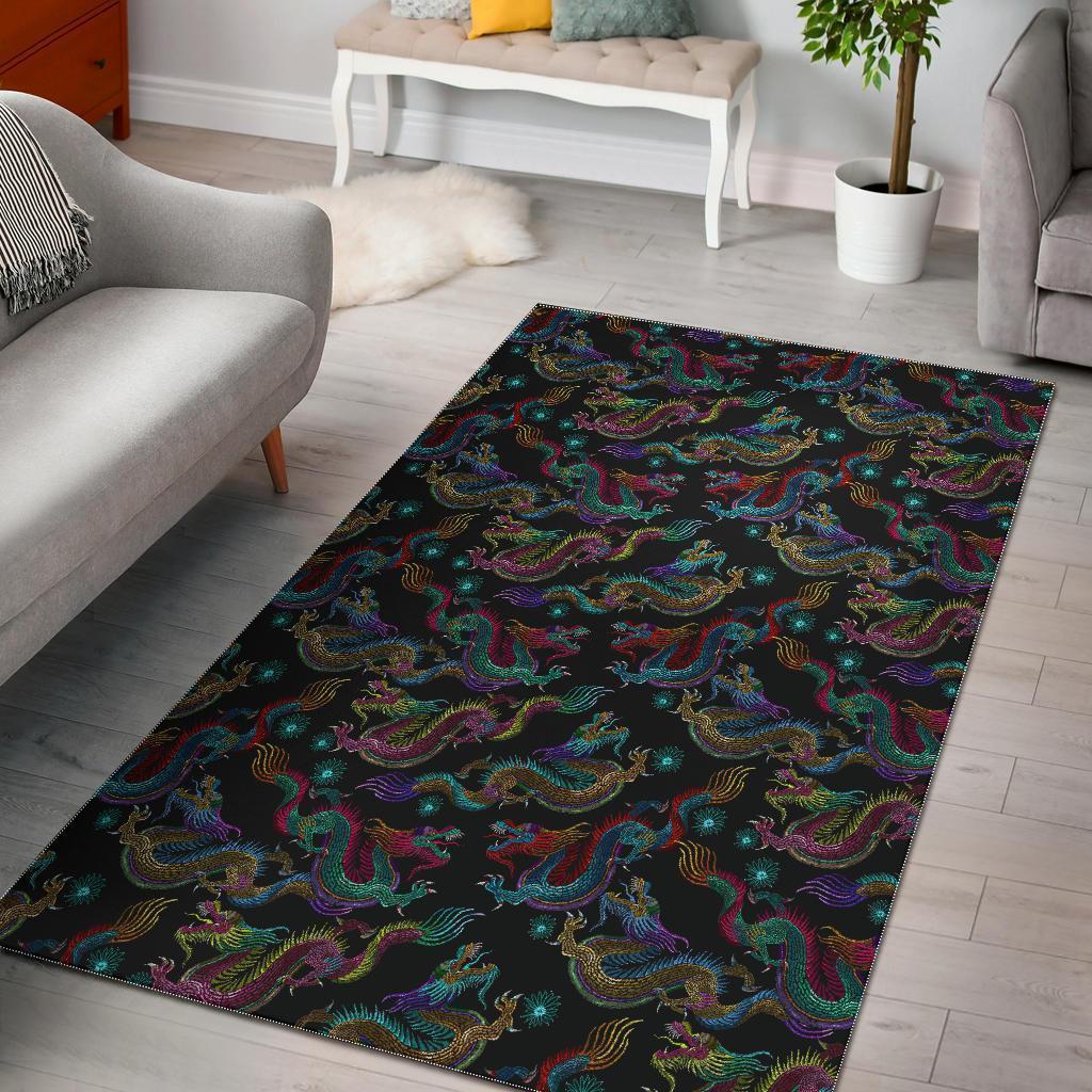 Chinese Dragon Pattern Print Area Rug