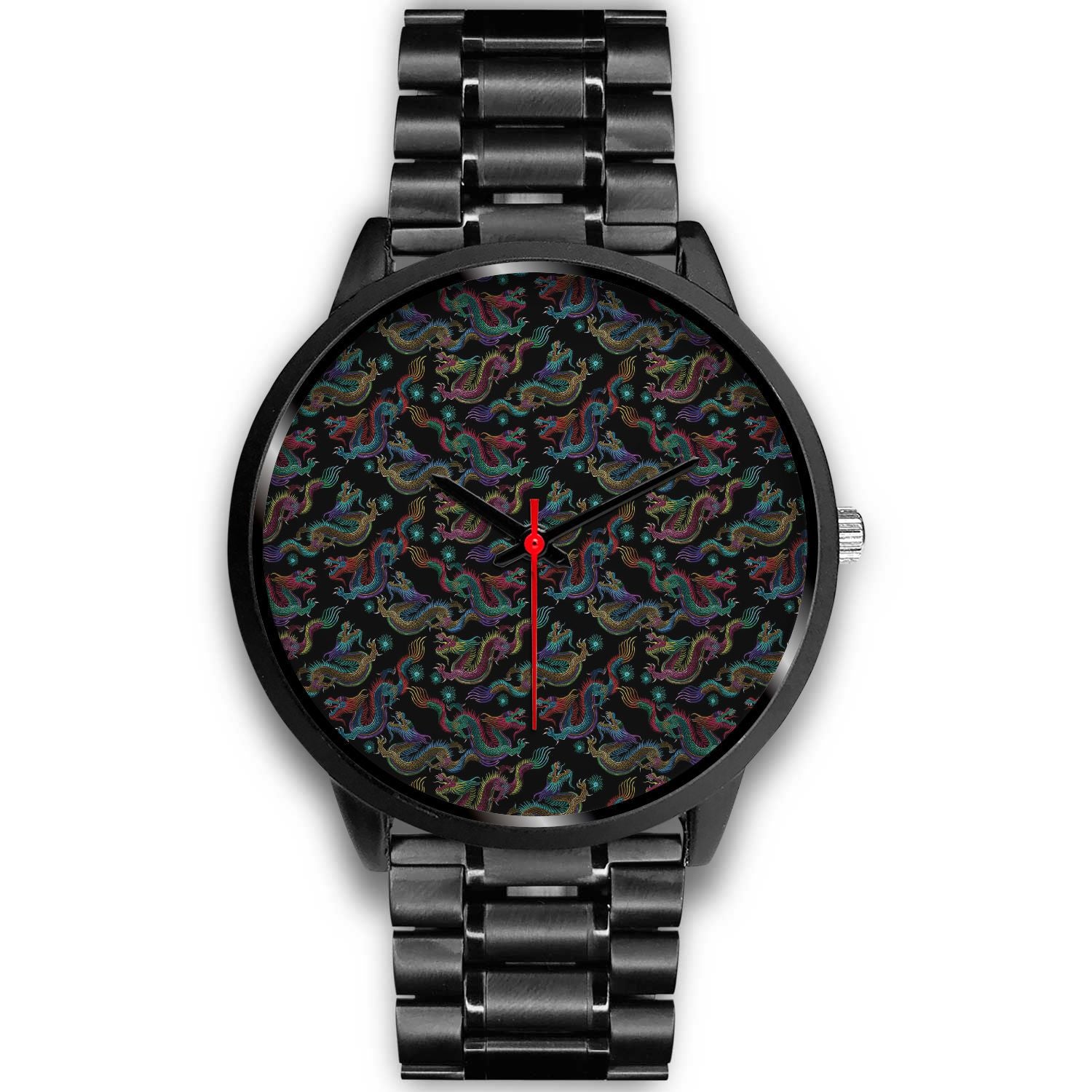 Chinese Dragon Pattern Print Black Watch