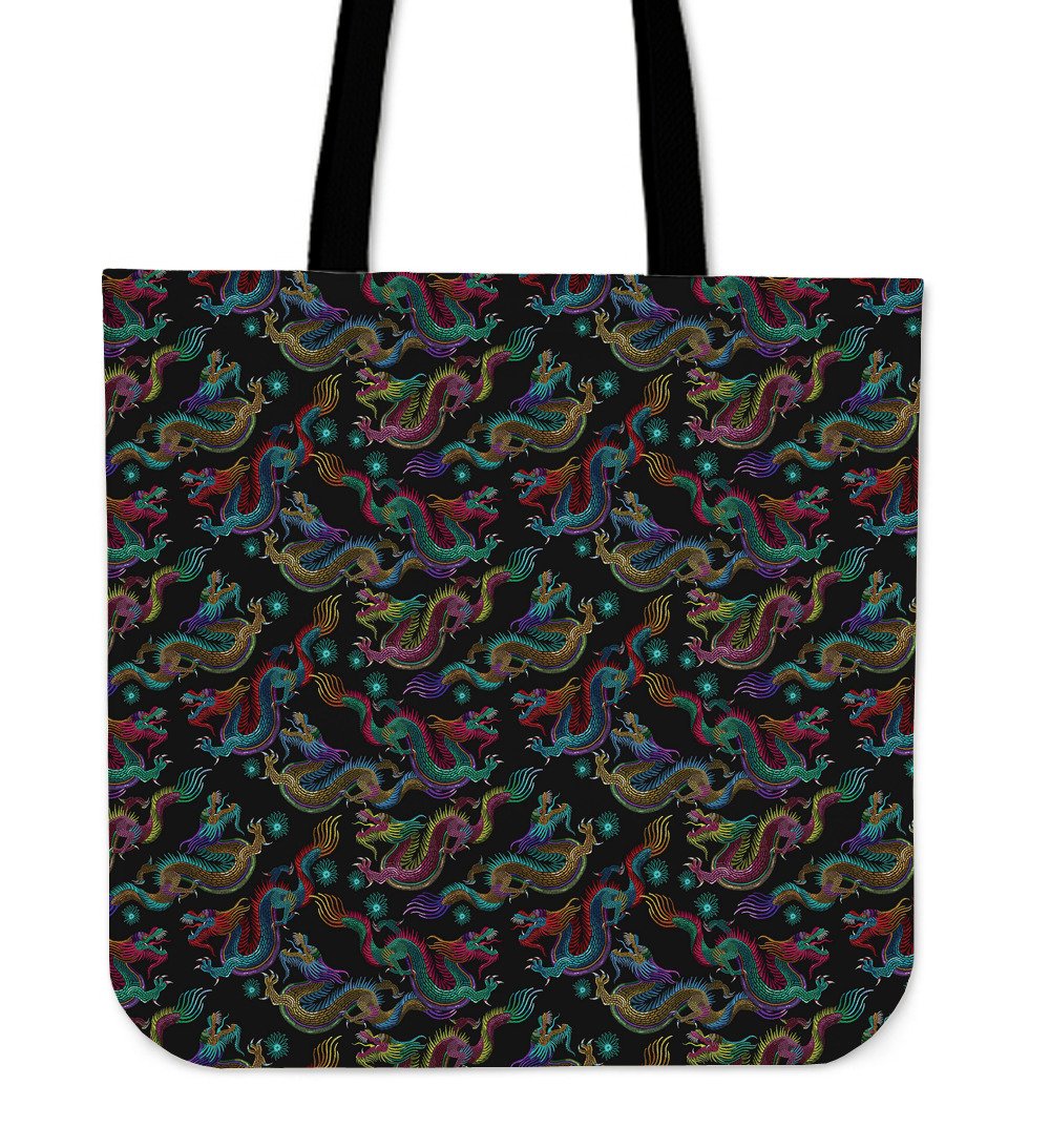 Chinese Dragon Pattern Print Canvas Tote Bag