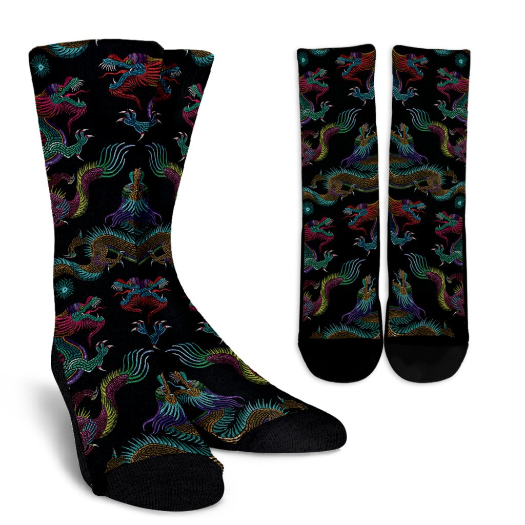 Chinese Dragon Pattern Print Crew Socks