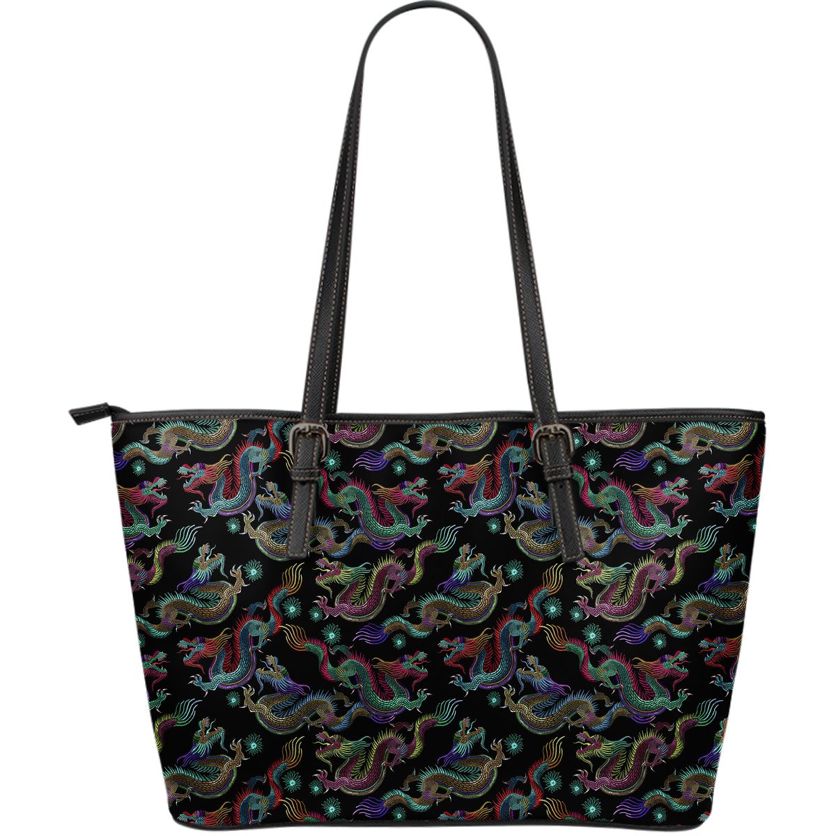 Chinese Dragon Pattern Print Leather Tote Bag