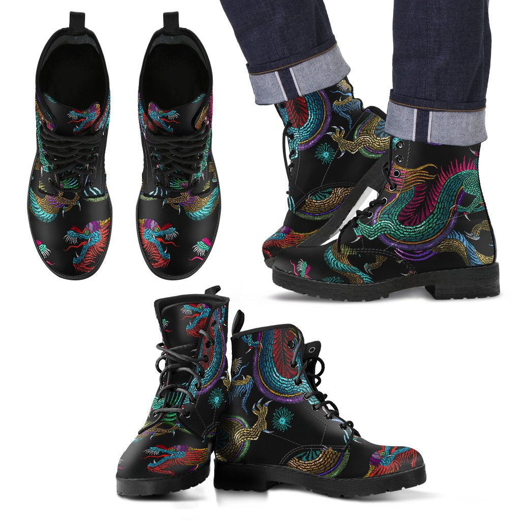 Chinese Dragon Pattern Print Men's Boots