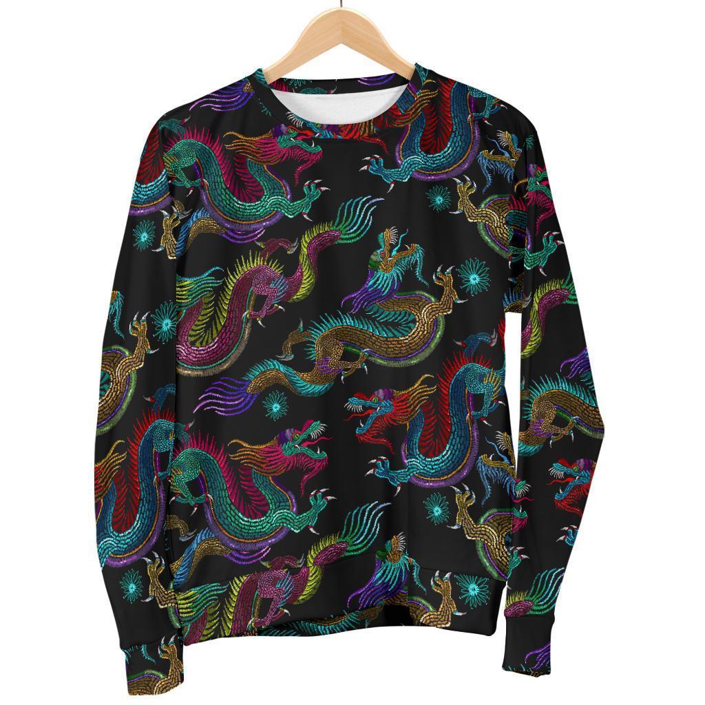 Chinese Dragon Pattern Print Men's Crewneck Sweatshirt