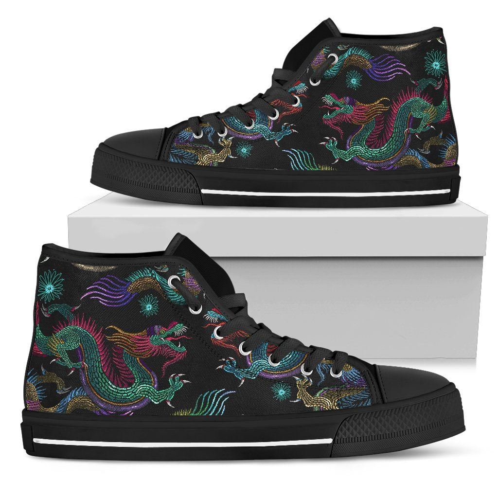 Chinese Dragon Pattern Print Men's High Top Shoes