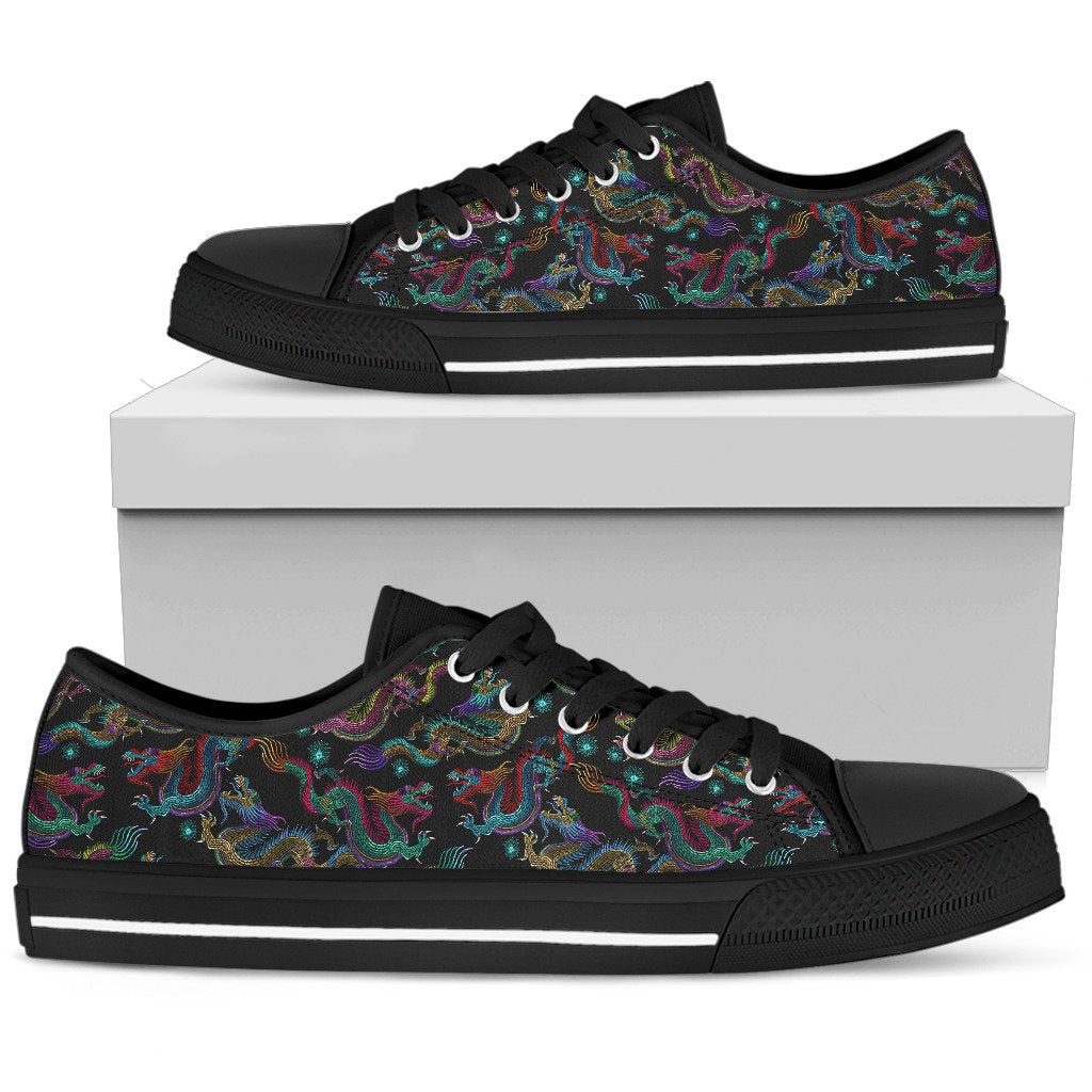 Chinese Dragon Pattern Print Men's Low Top Shoes