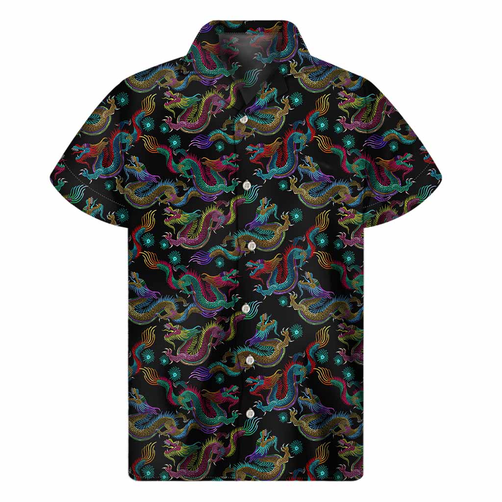 Chinese Dragon Pattern Print Men's Short Sleeve Shirt