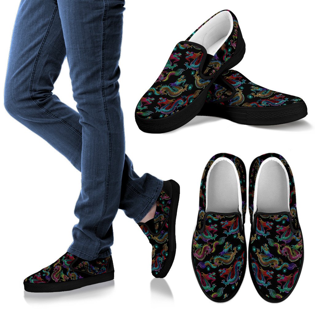 Chinese Dragon Pattern Print Men's Slip On Shoes