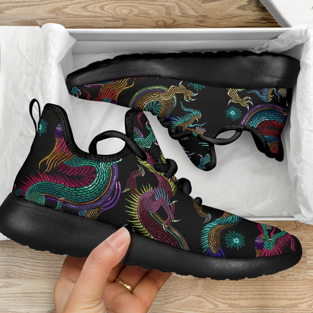 Chinese Dragon Pattern Print Mesh Knit Shoes